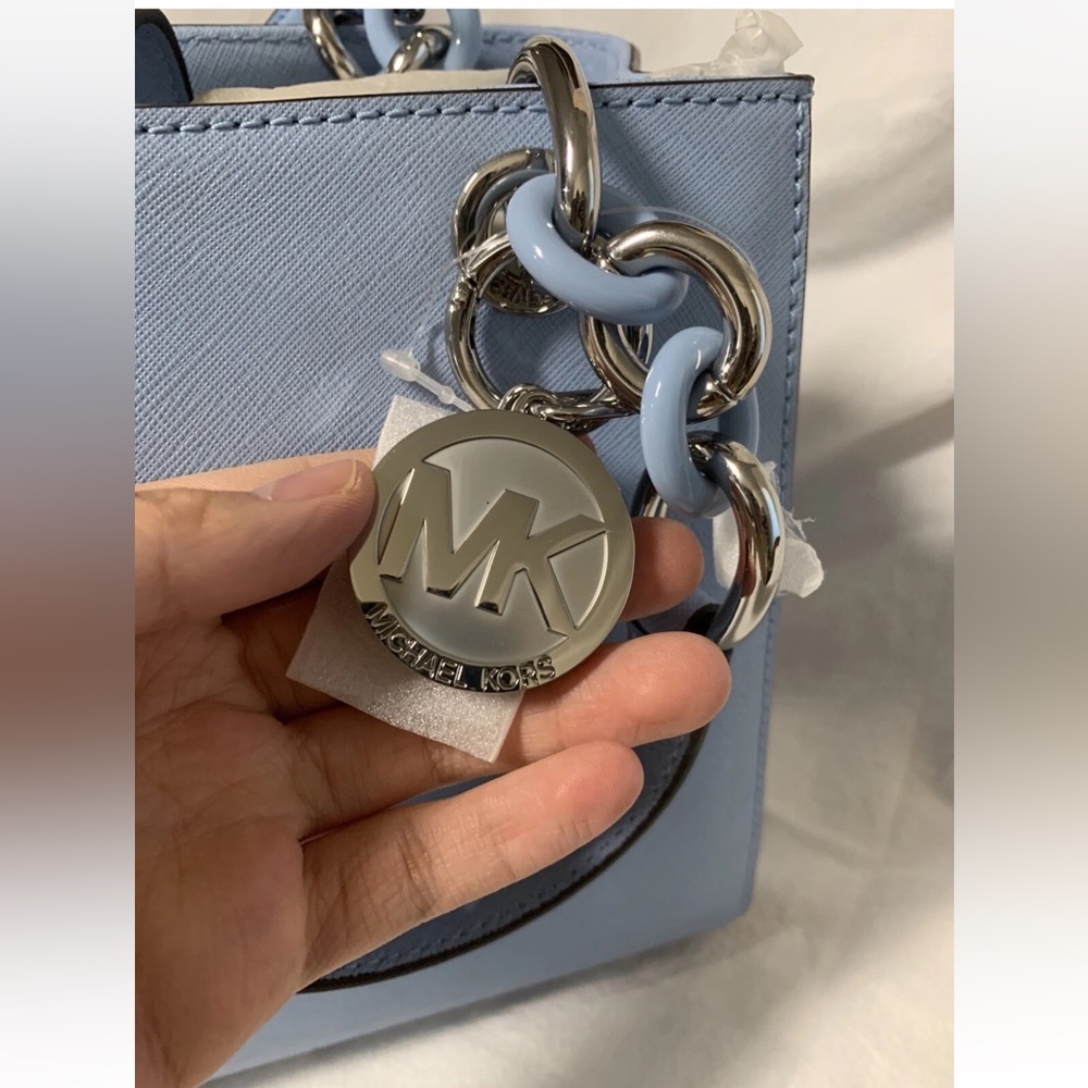 NWT Michael Kors Cynthia Small Saffiano Leather Satchel Bag $298 Sky Blue - Picture 5 of 8